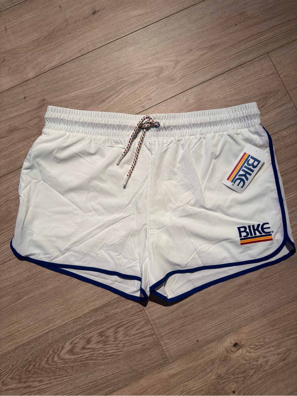 BIKE White Athletic Men’s Shorts with Blue Trim